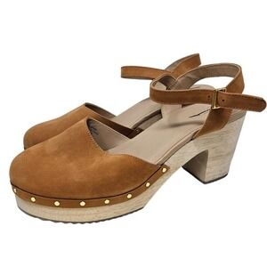 NEW Ann Taylor Loft 10.5 Brown Leather Wooden Clog Boho Twee Cottage Coastal